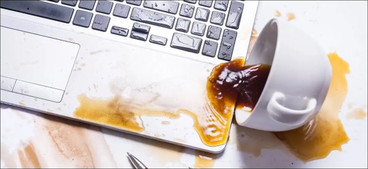 Spilled coffee on laptop keyboard